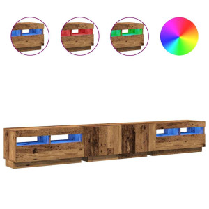 Mueble TV luces LED madera ingeniería envejecida 260x35x40 cm H