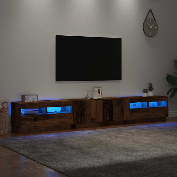 Mueble TV luces LED madera ingeniería envejecida 260x35x40 cm M 5