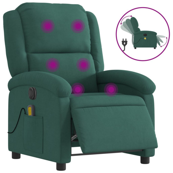 Sillón reclinable de masaje eléctrico terciopelo verde oscuro M 2
