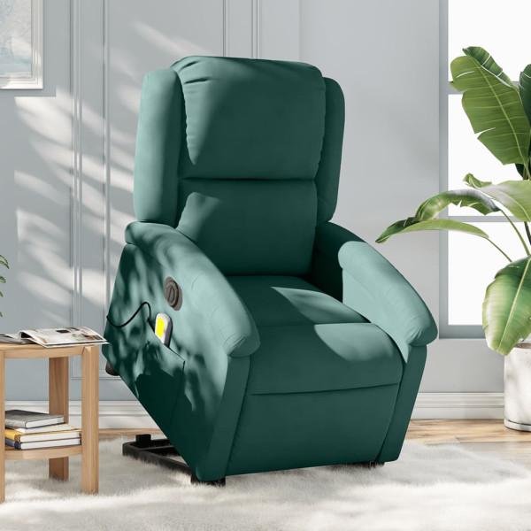 Sillón masaje reclinable elevable terciopelo verde oscuro M 4
