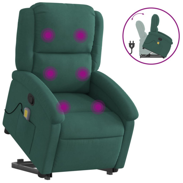 Sillón reclinable de masaje elevable terciopelo verde oscuro M 2