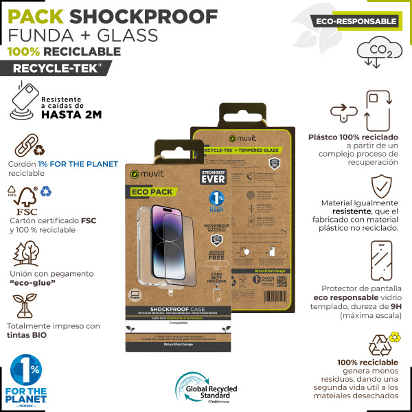 À prova de choque de Muvit 2m caso para maçã iphone 15 pro max transparente + protetor tela temperado moldura de vidro preto M 2