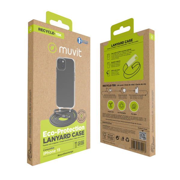 Capa muvit recycletek para apple iphone 15 transparente + pingente preto M 10