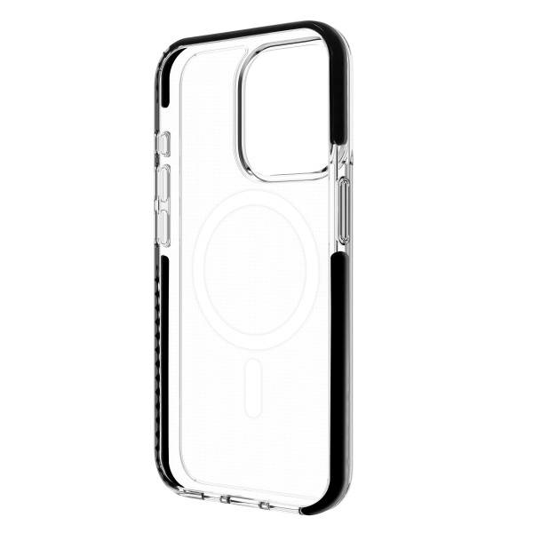 Capa Muvit Recycletek Magsafe à prova de choque de 3 m para Apple iPhone 15 Pro transparente - preta M 5