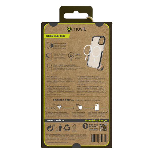 Capa Muvit Recycletek Magsafe à prova de choque 3m para Apple iPhone 15 Pro Max transparente - preta M 6