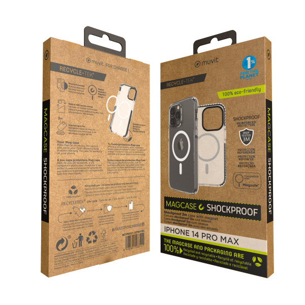 Funda muvit recycletek magsafe à prova de choque 3m para iphone de maçã 14 pro max transparente - preto M 6