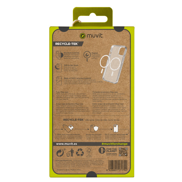 Funda muvit recycletek magsafe + soporte para iphone 15 transparente M 6