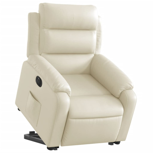Sillón reclinable elevable eléctrico de cuero sintético crema M 3