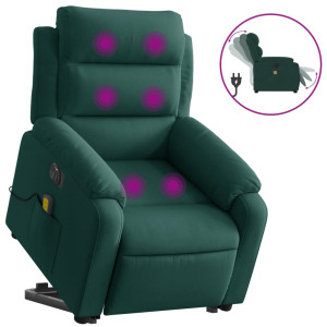 Sillón masaje reclinable elevable terciopelo verde oscuro H