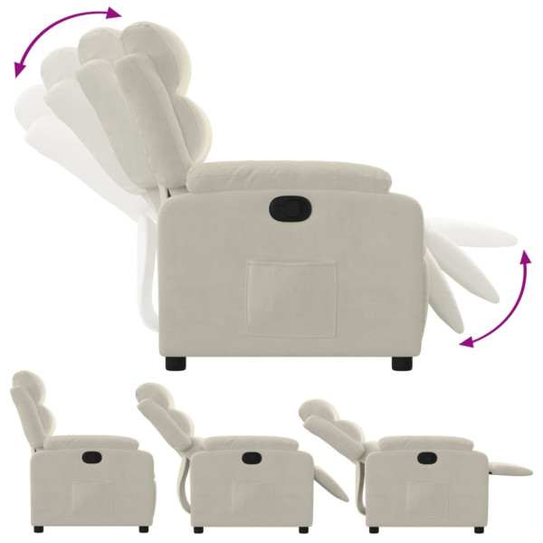 Sillón reclinable terciopelo blanco crema M 4