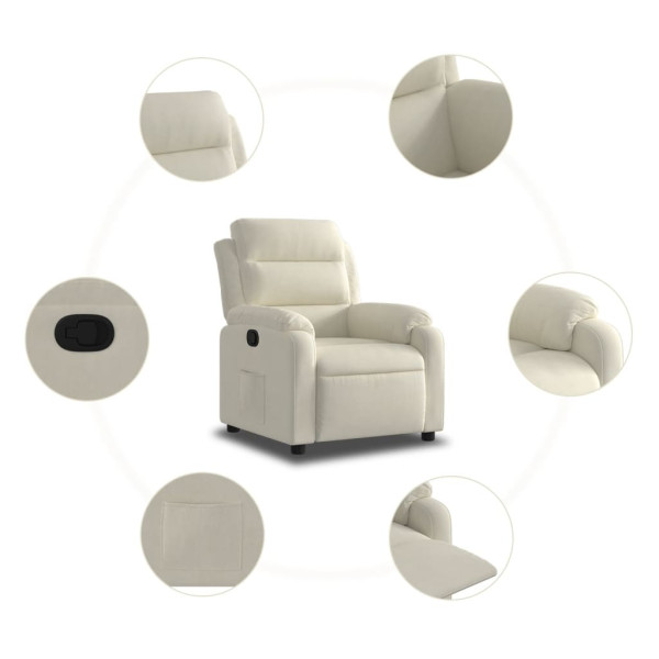 Sillón reclinable terciopelo blanco crema M 5