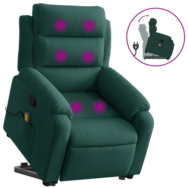 Sillón reclinable de masaje elevable terciopelo verde oscuro M 2