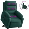 Sillón reclinable de masaje elevable terciopelo verde oscuro 2