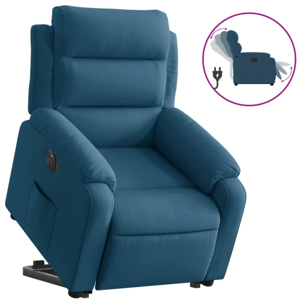 Sillón eléctrico reclinable elevable de terciopelo azul M 2