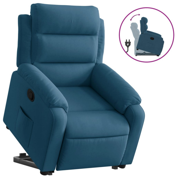 Sillón reclinable elevable de terciopelo azul M 2