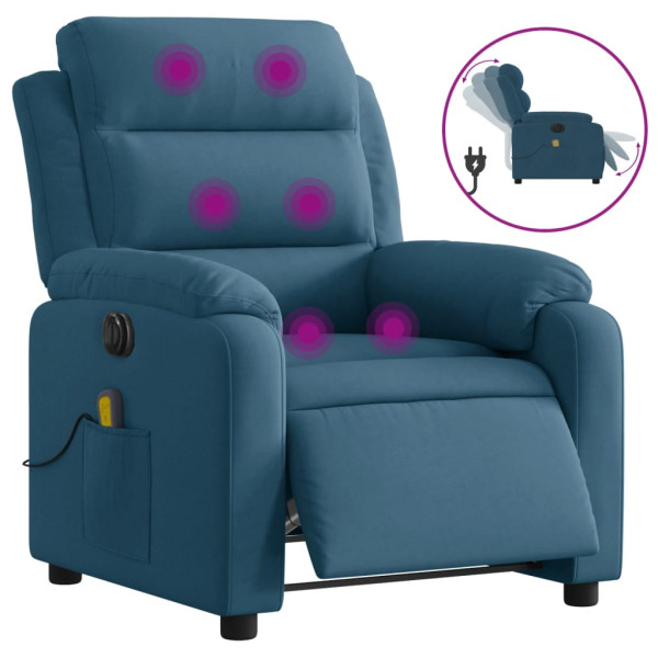 Sillón reclinable de masaje eléctrico terciopelo azul M 2