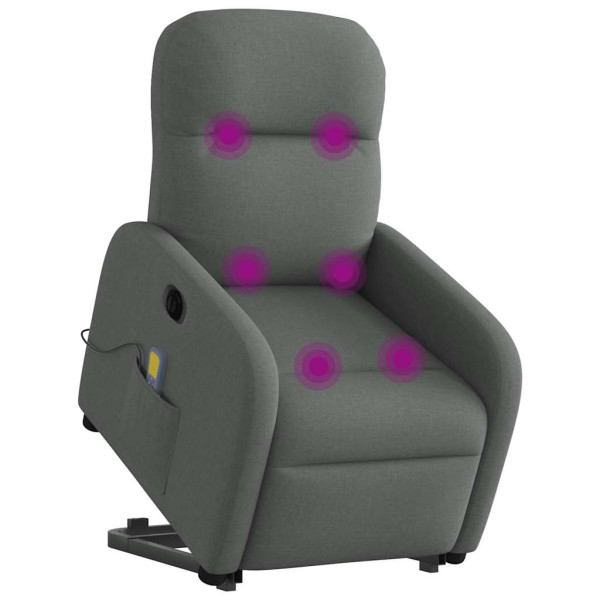 Sillón de masaje eléctrico reclinable elevable tela gris oscuro M 3