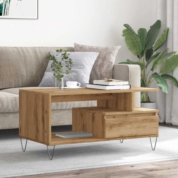 Mesa de centro madera de ingeniería roble artisan 90x49x45 cm M 3