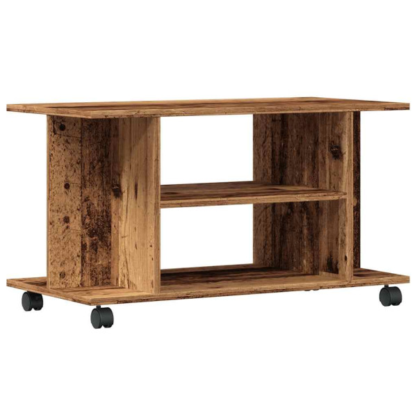 Mueble de TV con ruedas madera ingeniería envejecida 80x40x45cm M 2