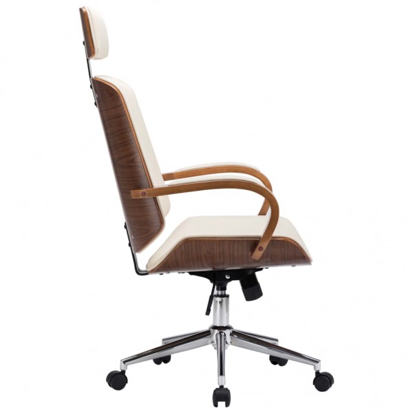 Silla oficina con reposacabezas cuero sintético madera crema M 3