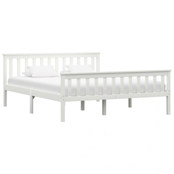Estructura de cama de madera maciza de pino blanca 160x200 cm D