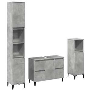 Set muebles de baño 2 piezas madera contrachapada gris hormigón H