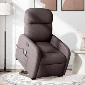 Sillón masaje eléctrico reclinable elevable tela marrón oscuro H
