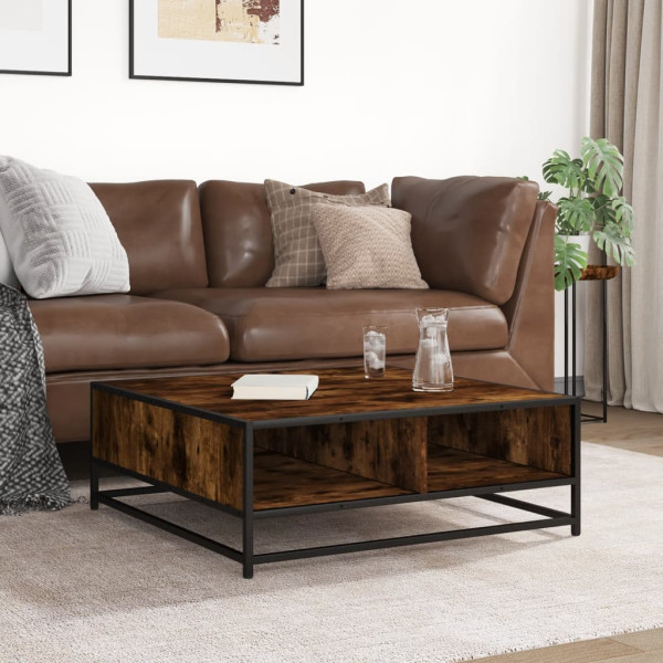 Mesa de centro madera ingeniería metal roble ahumado 80x80x30cm M 3