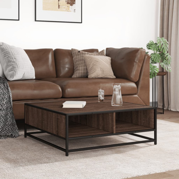 Mesa de centro madera ingeniería metal marrón roble 80x80x30 cm M 3