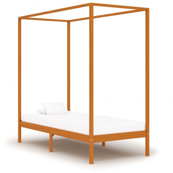 Cama con dosel de madera maciza de pino marrón miel 90x200 cm D