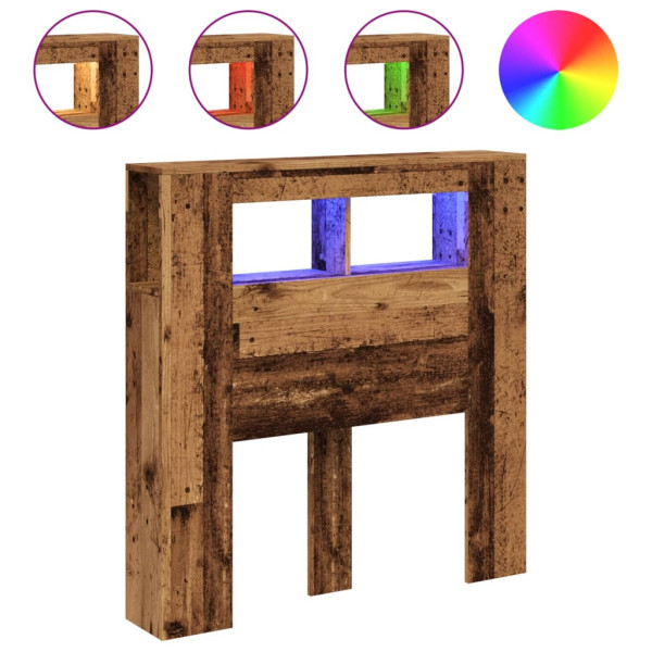 Cabecero con LED madera ingeniería envejecida 100x18.5x103.5 cm M 2