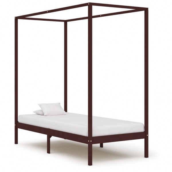 Cama con dosel de madera maciza de pino marrón oscuro 90x200 cm D