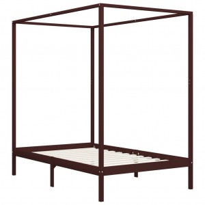 Cama con dosel madera maciza de pino marrón oscuro 120x200 cm H