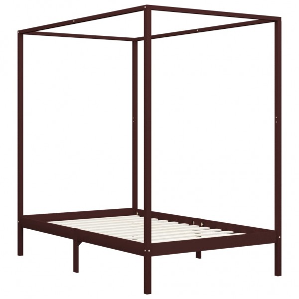 Cama con dosel madera maciza de pino marrón oscuro 120x200 cm M 2