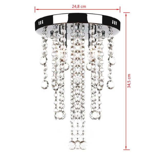 Lustre para Sala de Jantar Metalica Branca com Esferas de Cristais M 2