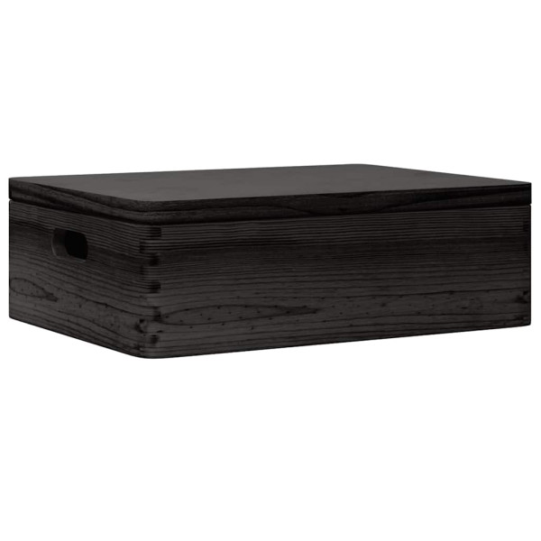 Caja de madera tapa y asas madera maciza pino negra 40x30x13 cm M 2