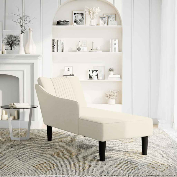 Chaise-longue com apoio de braço direito veludo creme M 2