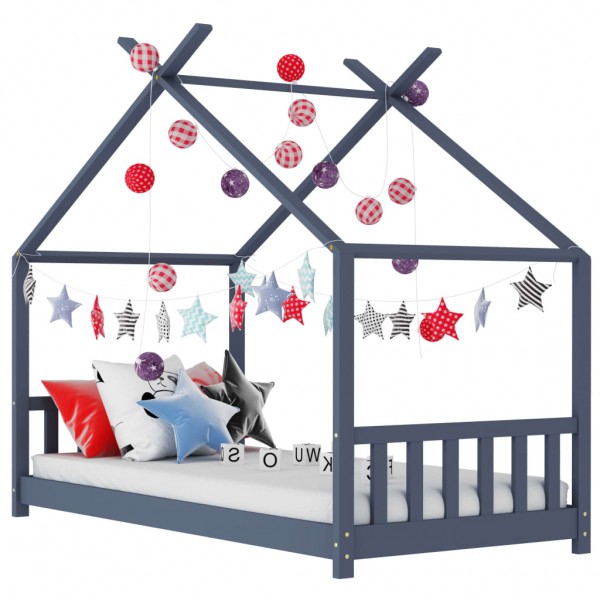 Estructura de cama infantil madera maciza pino gris 90x200 cm D