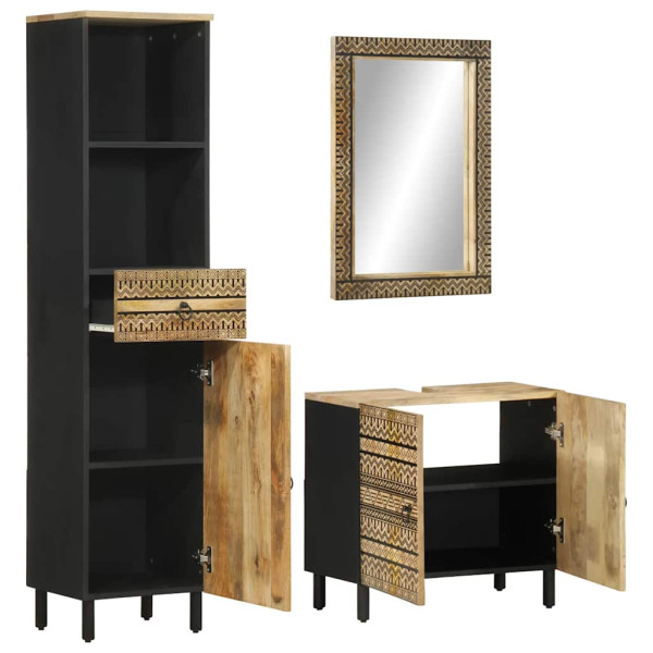 Conjunto de muebles de baño 3 piezas madera maciza de mango M 2