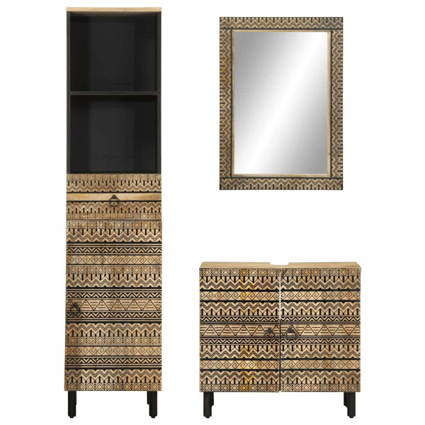 Conjunto de muebles de baño 3 piezas madera maciza de mango M 3