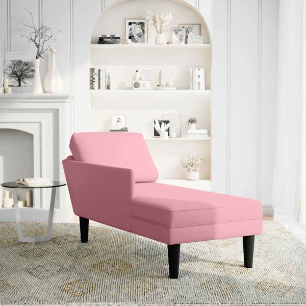 Chaise lounge c/ almofada/apoio de braços direito veludo rosa M 2