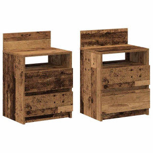 Mesillas de noche 2 uds con 2 cajones madera vieja 40x33x60 cm H