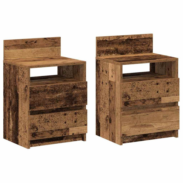 Mesillas de noche 2 uds con 2 cajones madera vieja 40x33x60 cm M 2