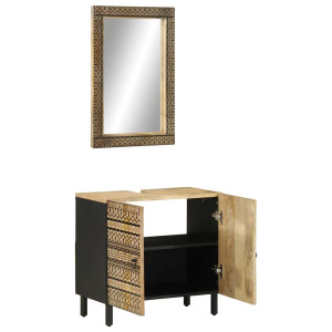 Conjunto de muebles de baño 2 piezas madera maciza de mango H