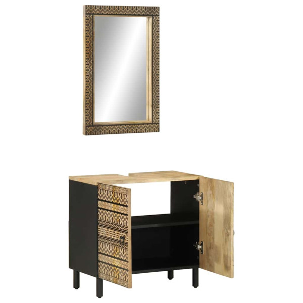 Conjunto de muebles de baño 2 piezas madera maciza de mango M 2