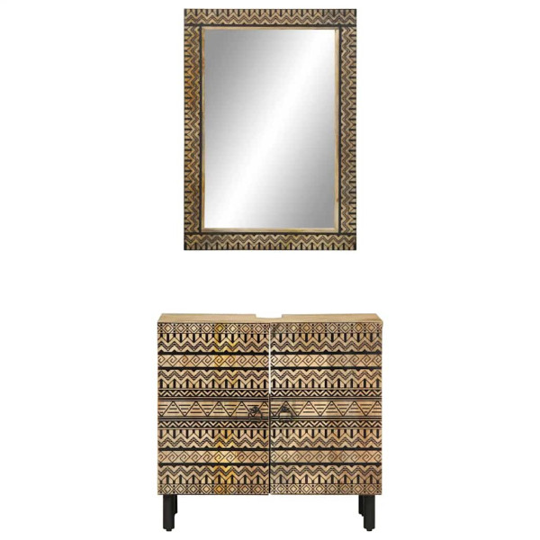 Conjunto de muebles de baño 2 piezas madera maciza de mango M 3