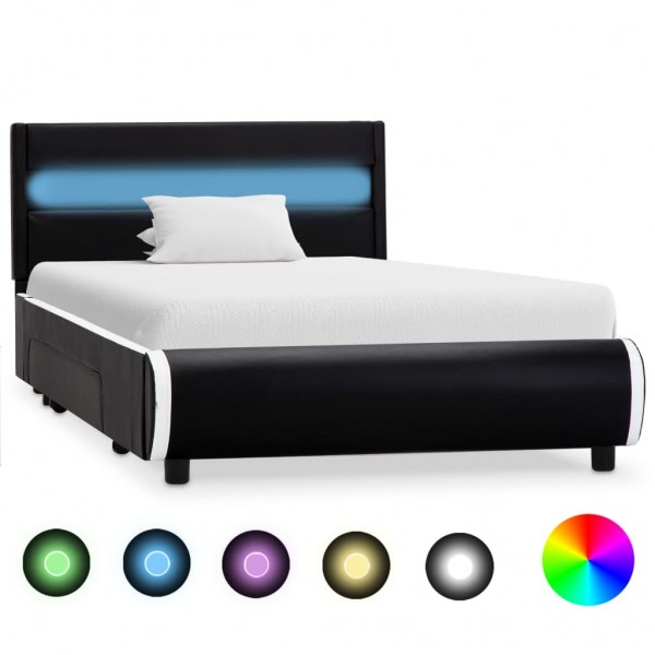 Estructura de cama con LED cuero sintético negro 100x200 cm D
