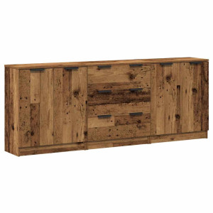 Aparadors 3 uds madera de ingeniería envejecida 60x30x70 cm H