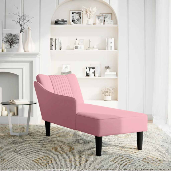 Chaise-longue com apoio de braço direito veludo rosa M 2