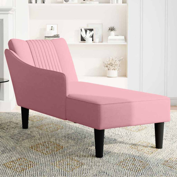 Chaise-longue com apoio de braço direito veludo rosa M 3